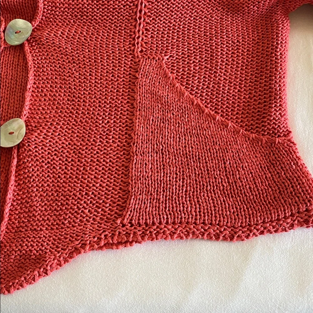 John P. Greece loose knit cardigan in Coral with Abalone Shell buttons - Picture 13 of 15